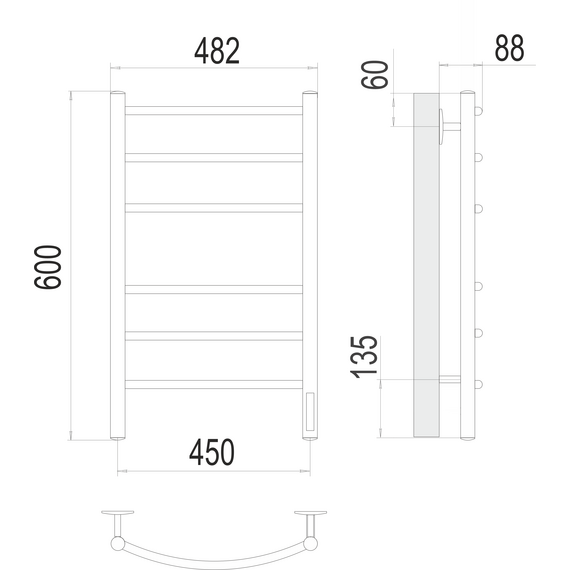 Полотенцесушитель электрический Terminus Классик П6 450x600 мм 4670078527578, чёрный матовый фото 3
