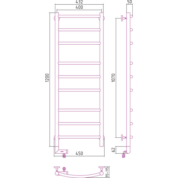 Полотенцесушитель электрический Сунержа Галант 2.0 П9 1200x400 мм 00-5200-1240 L фото 5