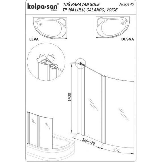 Шторка для ванны Kolpa-San Sole TP 104 см, хром/прозрачное фото 2