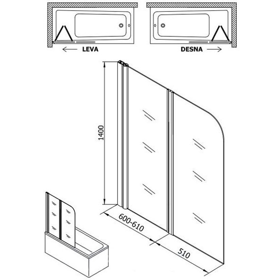 Шторка для ванны Kolpa-San Sole TP 112 см, хром/прозрачное фото 2