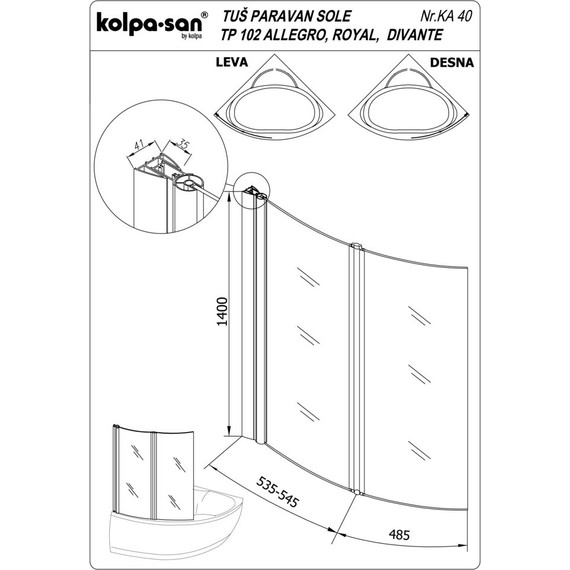 Шторка для ванны Kolpa-San Sole TP 102 см, хром/прозрачное фото 2