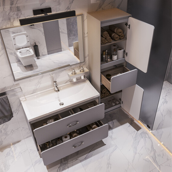 Пенал подвесной Mirsant Viva 45 см (универсальный), серый матовый фото 4