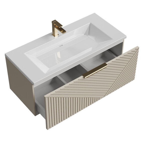 Тумба подвесная с раковиной Grossman Блисс 100 см 1010049, бежевый матовый фото 4