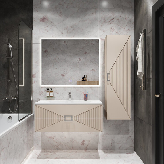 Тумба подвесная с раковиной Grossman Луксор 100 см 1010057, бежевый матовый фото 7