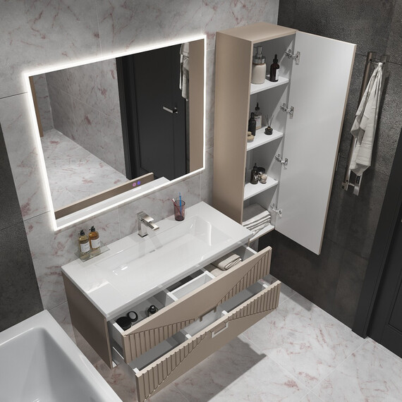 Тумба подвесная с раковиной Grossman Луксор 100 см 1010057, бежевый матовый фото 5