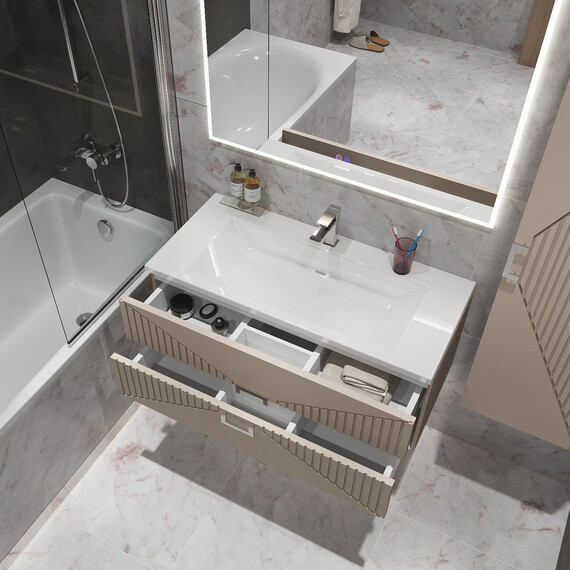 Тумба подвесная с раковиной Grossman Луксор 100 см 1010057, бежевый матовый фото 6