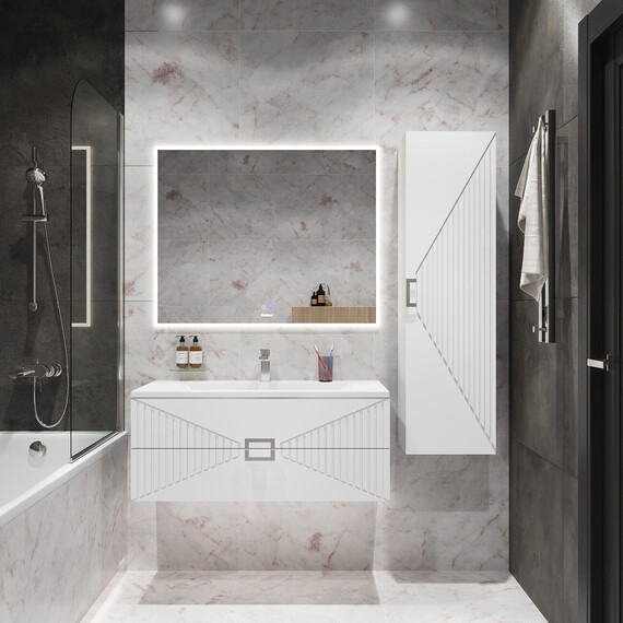 Тумба подвесная с раковиной Grossman Луксор 100 см 1010058, белый матовый фото 7