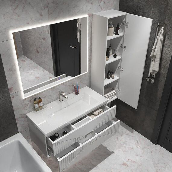 Тумба подвесная с раковиной Grossman Луксор 100 см 1010058, белый матовый фото 6