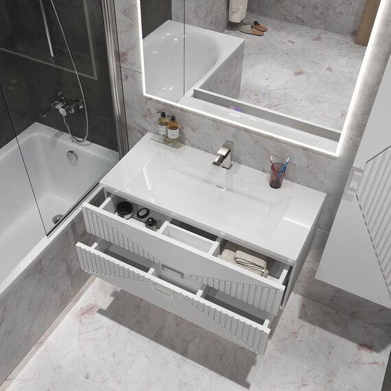 Тумба подвесная с раковиной Grossman Луксор 100 см 1010058, белый матовый фото 5