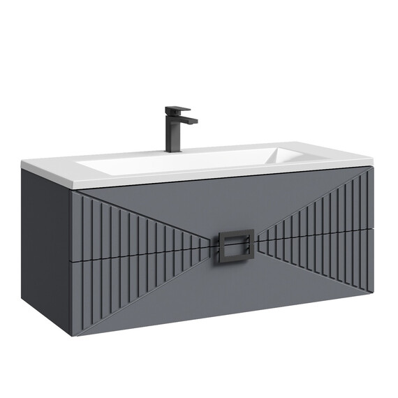 Тумба подвесная с раковиной Grossman Луксор 100 см 1010059, графит матовая фото 