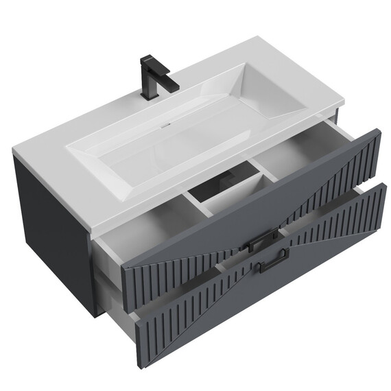 Тумба подвесная с раковиной Grossman Луксор 100 см 1010059, графит матовая фото 4