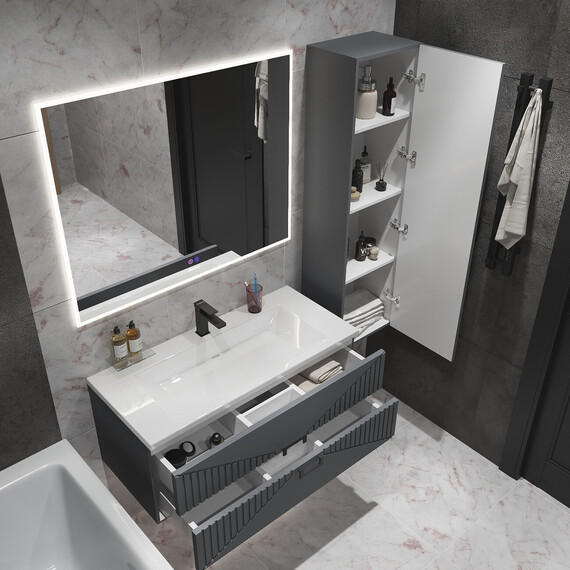 Тумба подвесная с раковиной Grossman Луксор 100 см 1010059, графит матовая фото 6