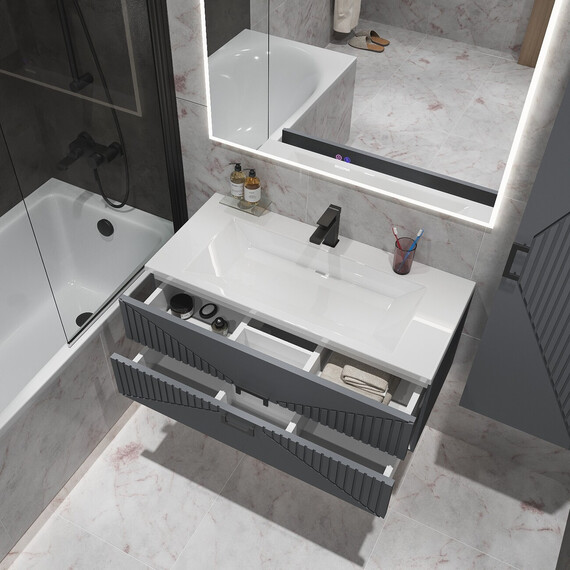 Тумба подвесная с раковиной Grossman Луксор 100 см 1010059, графит матовая фото 5