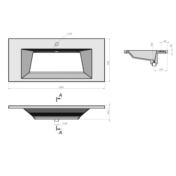 Тумба подвесная с раковиной Grossman Луксор 100 см 1010059, графит матовая фото 9
