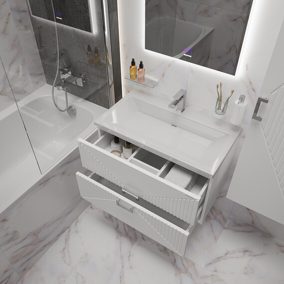 Тумба подвесная с раковиной Grossman Луксор 60 см 106054, белый матовый фото 5