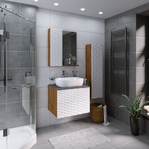 Тумба подвесная со столешницей Grossman Альба 65 см 106503 (раковина в комплекте) веллингтон/белая фото 5