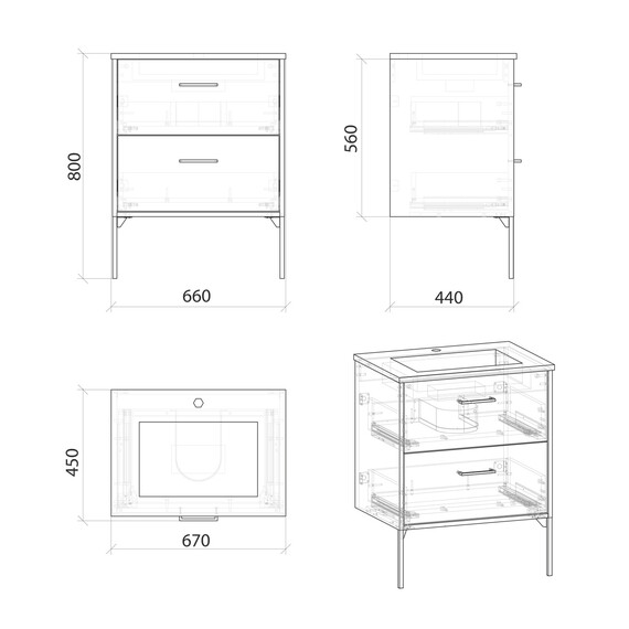 Тумба напольная с раковиной Grossman Неро 70 см 107004, альпийский дуб фото 10