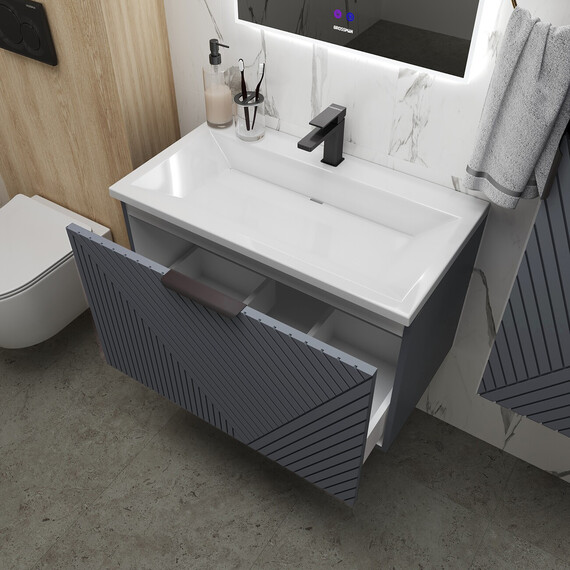 Тумба подвесная с раковиной Grossman Блисс 70 см 107053, графит матовый фото 5