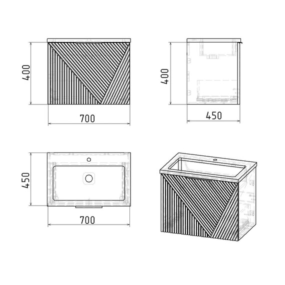 Тумба подвесная с раковиной Grossman Блисс 70 см 107053, графит матовый фото 10