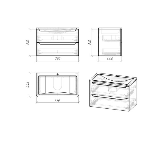 Тумба подвесная с раковиной Grossman Адель 80 см 108003, белый глянец фото 7