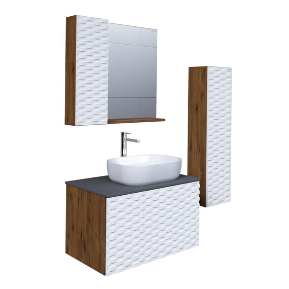 Тумба подвесная со столешницей Grossman Альба 80 см 108011 (раковина в комплекте) веллингтон/белая фото 4