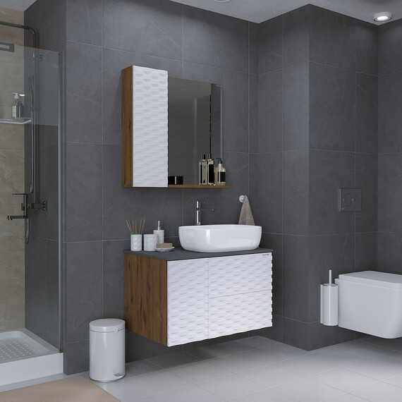 Тумба подвесная со столешницей Grossman Альба 80 см 108011 (раковина в комплекте) веллингтон/белая фото 5