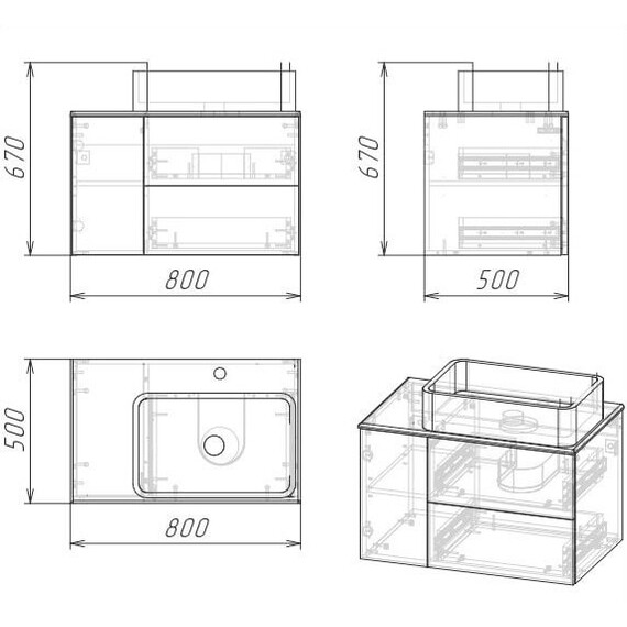 Тумба подвесная со столешницей Grossman Альба 80 см 108011 (раковина в комплекте) веллингтон/белая фото 8