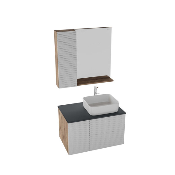 Тумба подвесная со столешницей Grossman Альба 80 см 108011 (раковина в комплекте) веллингтон/белая фото 3