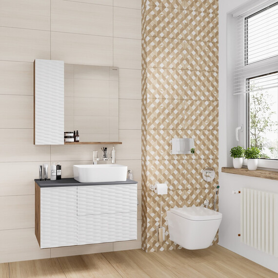 Тумба подвесная со столешницей Grossman Альба 80 см 108011 (раковина в комплекте) веллингтон/белая фото 6