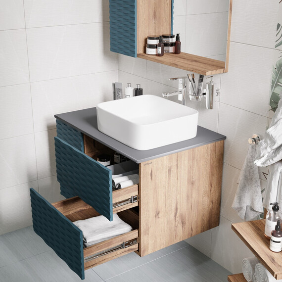 Тумба подвесная со столешницей Grossman Альба 80 см 108012 (раковина в комплекте) веллингтон/бриз фото 6