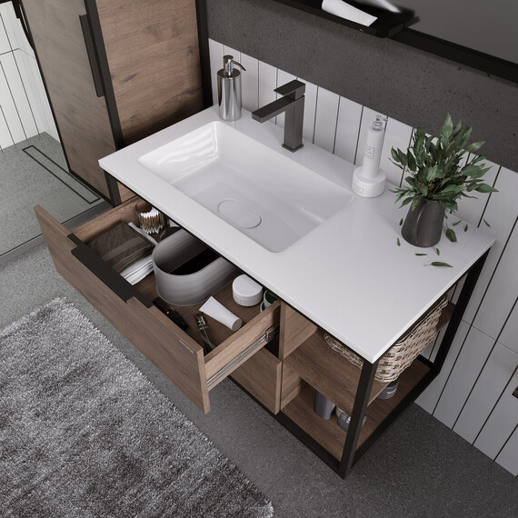 Тумба подвесная с раковиной Grossman Лофт 90 см 1090012, веллингтон/металл чёрный фото 4