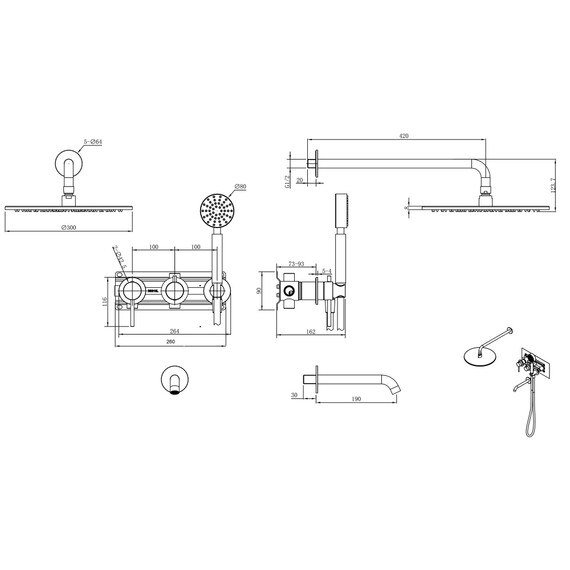 Душевая система для ванны Abber Wasser Kreis 316 AF8117BGG, оружейная сталь фото 3