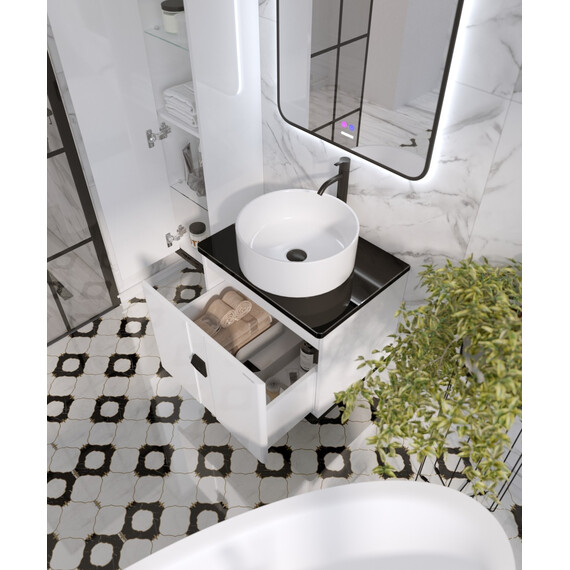 Тумба подвесная со столешницей Grossman Норма 60 см 106016 (раковина в комплекте) белый глянец фото 5