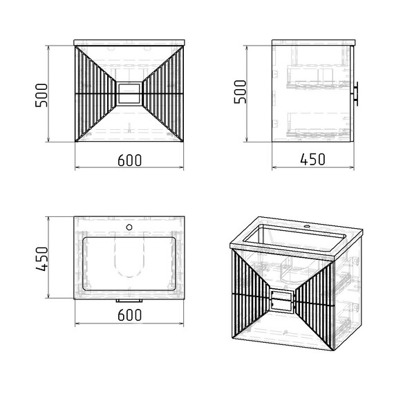 Тумба подвесная с раковиной Grossman Луксор 60 см 106056, графит матовая фото 10