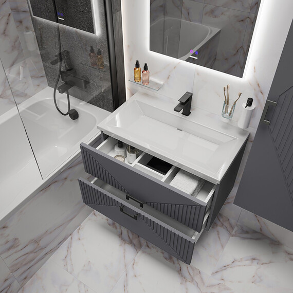 Тумба подвесная с раковиной Grossman Луксор 60 см 106056, графит матовая фото 6