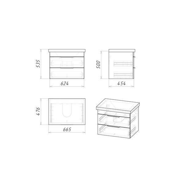 Тумба подвесная с раковиной Grossman Кросс 65 см 106501, бетон фото 6