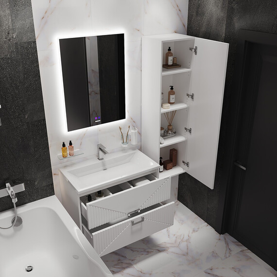 Тумба подвесная с раковиной Grossman Луксор 70 см 107057, белый матовый фото 6