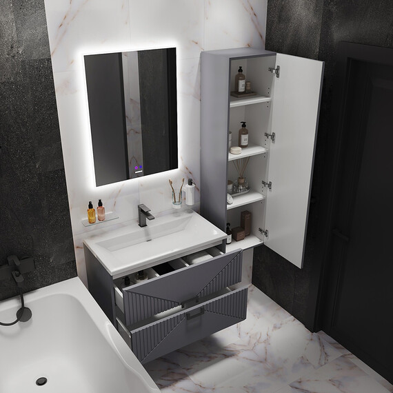 Тумба подвесная с раковиной Grossman Луксор 70 см 107058, графит матовая фото 6