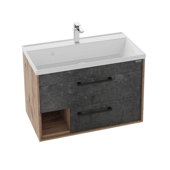 Тумба подвесная с раковиной Grossman Реал 80 см 108009, веллингтон/бетон Арья фото 