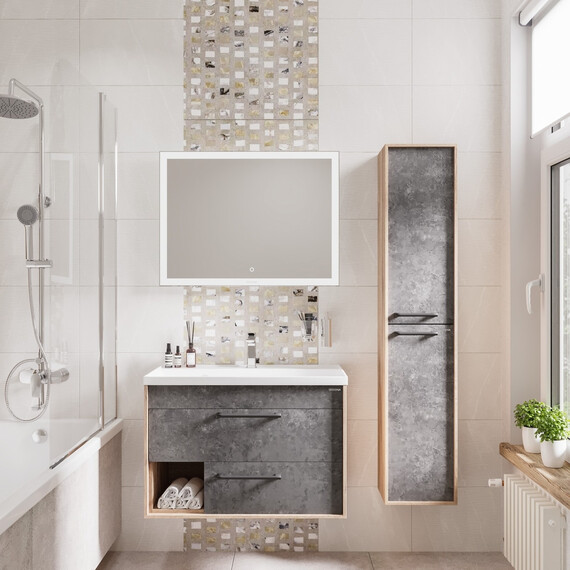 Тумба подвесная с раковиной Grossman Реал 80 см 108009, веллингтон/бетон Арья фото 4