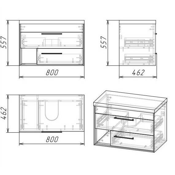 Тумба подвесная с раковиной Grossman Реал 80 см 108009, веллингтон/бетон Арья фото 7