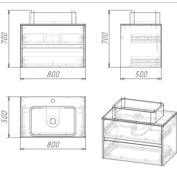 Тумба подвесная со столешницей Grossman Эдванс 80 см 108010 (раковина в комплекте) цемент светлый фото 9