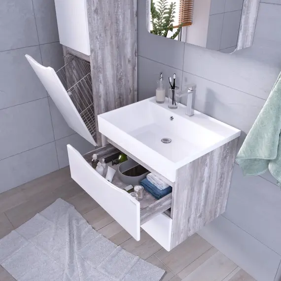 Тумба подвесная с раковиной Grossman Талис 80 см 108014, бетон пайн/белый глянец фото 4