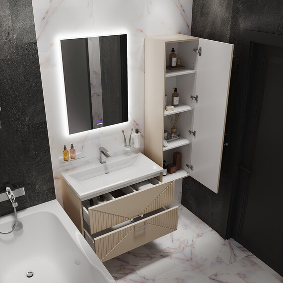 Тумба подвесная с раковиной Grossman Луксор 80 см 108052, бежевый матовый фото 5