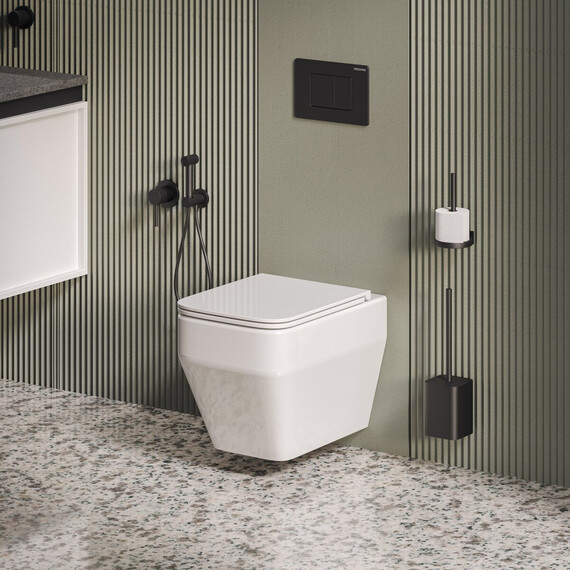 Унитаз подвесной безободковый Grossman GR-4410SQ с тонкой крышкой микролифт (система смыва Торнадо) фото 9