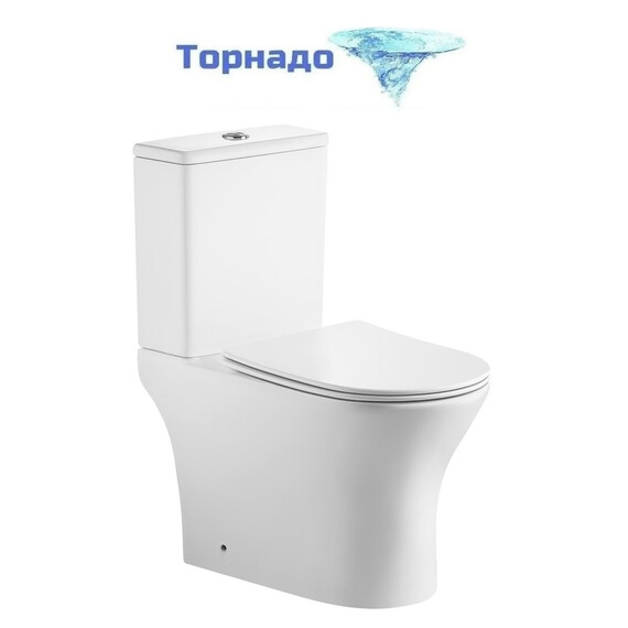 Унитаз-компакт безободковый Grossman Tornado GR-4489SQ с крышкой тонкой микролифт, белый глянцевый (система смыва Торнадо) фото 