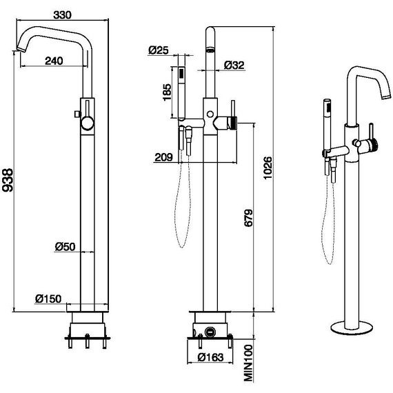 Смеситель для ванны Allen Brau Priority 5.31008-GB31 (со скрытой частью) золото/чёрный фото 2