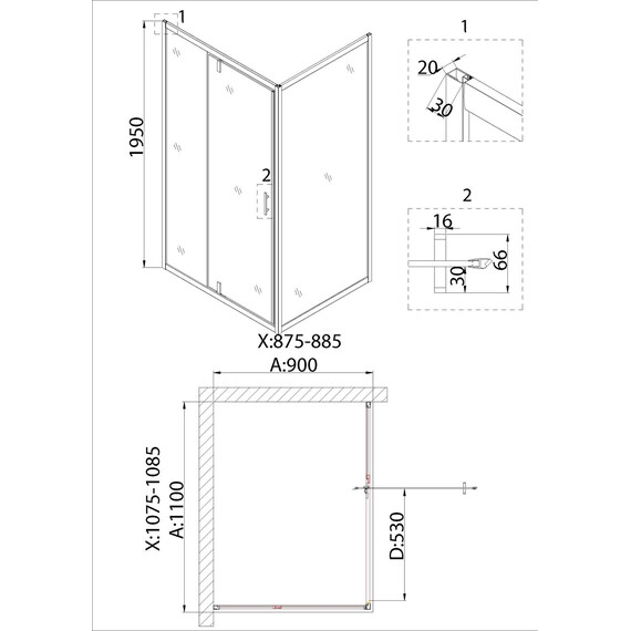 Душевое ограждение Niagara Nova 110x90 см NG-62-11A-A90, хром/прозрачное фото 5