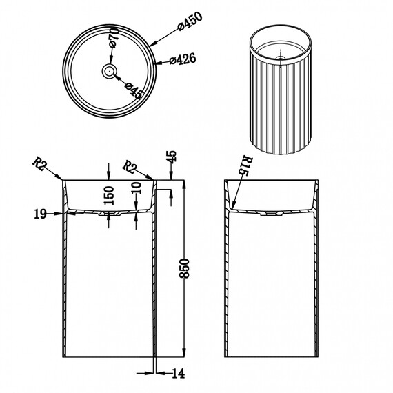 Раковина напольная прозрачная Abber Kristall 45 см AT2709Aquamarin, бирюзовый фото 3