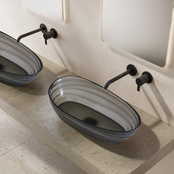 Раковина-чаша прозрачная Abber Kristall 60 см AT2813Onyx, чёрный фото 2